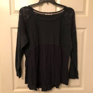 Dark green plus size shirt sheer lace shoulders 3X